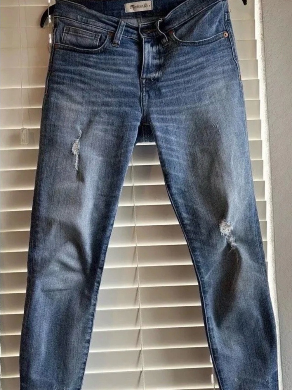Madewell Women's Blue Washed Distressed Skinny Jeans size 26P